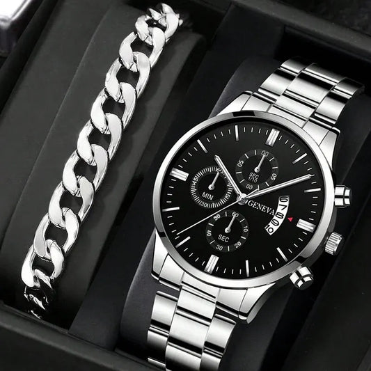Relógio de pulso de quartzo com calendário de luxo da moda masculina, relógio de negócios masculino, pulseira, relógio de pulso