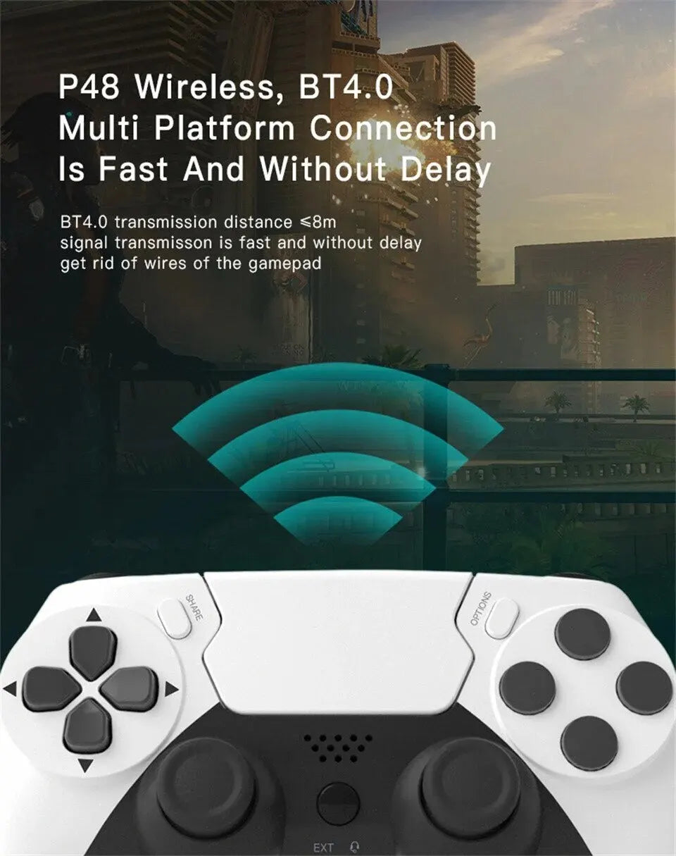 Controle sem fio GAMINJA P48 com giroscópio de seis eixos para console PS4 PS3, joystick para PC com vibração dupla Win 7, 8 e 10