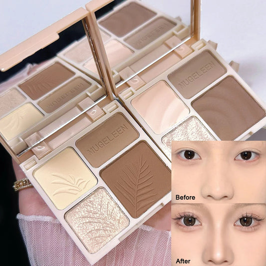 4 Cores Iluminador Contorno 3D Bronzeador Facial Cosmético Iluminador Bege Matte Destaques Paleta Sombra Pó para Nariz Maquiagem