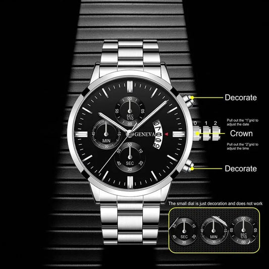 Relógio de pulso de quartzo com calendário de luxo da moda masculina, relógio de negócios masculino, pulseira, relógio de pulso