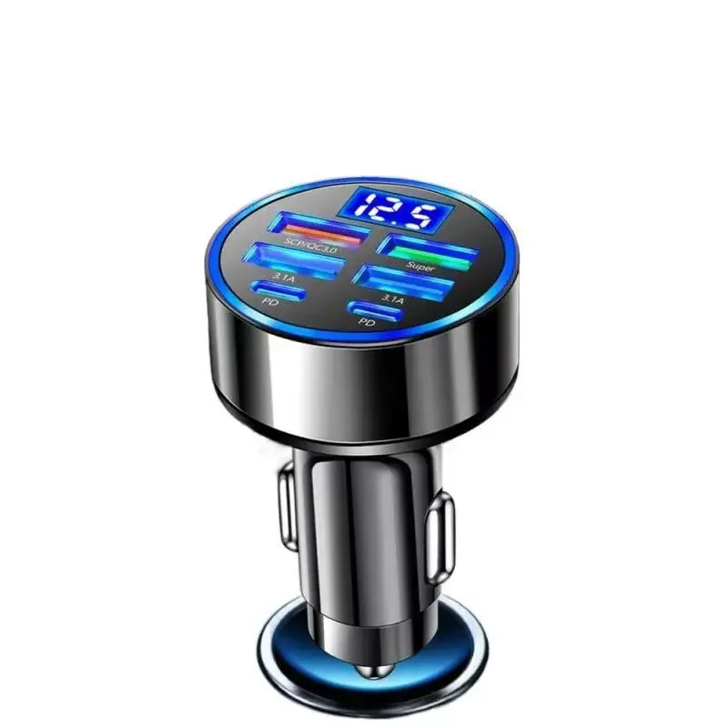 Adaptador de carregador de celular UYUXIO 6 em 1 USB C para carro com display de voltagem Dual PD super rápido para iPhone 15 Pro Max OPPO Samsung Huawei