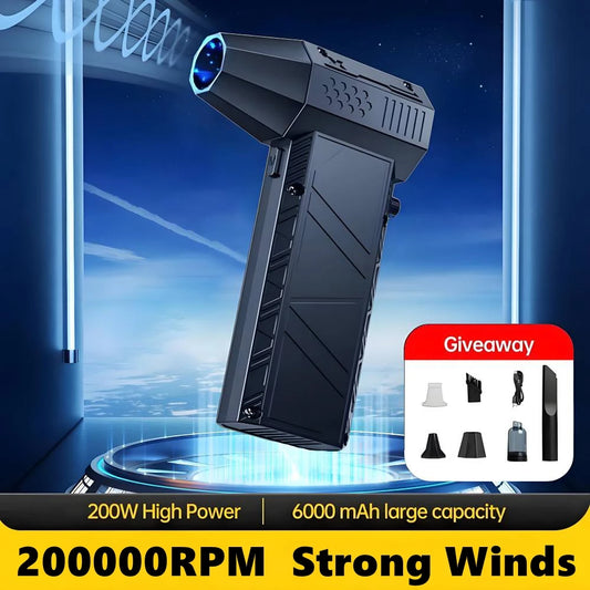 X6 Soprador de ar potente 200000RPM Ventilador violento sem escovas Aspirador de pó Ventos fortes 53m/s Soprador turbo jato Tipo C Recarregável