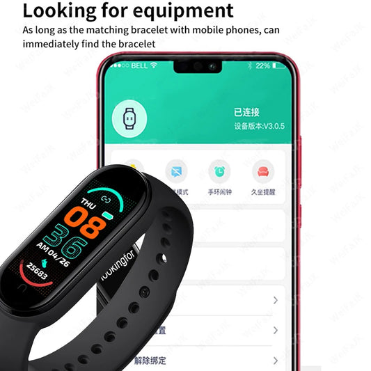 Relógio inteligente M6 masculino e feminino, pulseira inteligente para fitness, pulseira esportiva, monitor de frequência cardíaca e pressão arterial, à prova d'água, relógios multifuncionais